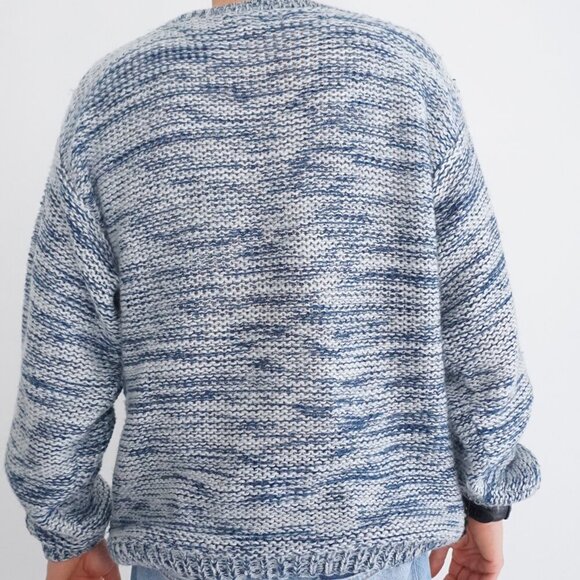 Vintage '80S Street Scenes Blue Black Geometric Fisherman Eclectic Sweater XL - Picture 2 of 9